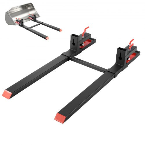 Pallet Forks, 1814 kg Clamp on Pallet Forks, 149 cm Total Length Heavy-Duty Tractor Fork with Adjustable Stabilizer Bar for Tractor Attachments, Loader Bucket, and Skid Steer, Black