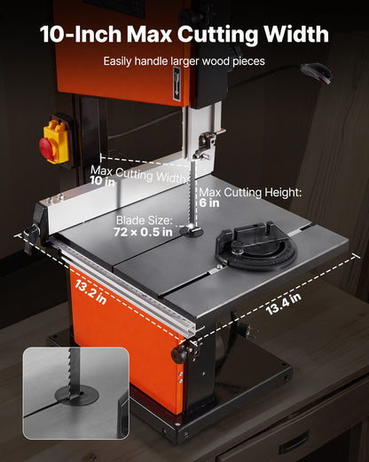 Band Saw, 254 mm, Two-Speed Benchtop Bandsaw with 373W 1/2 HP Motor, 160 mm Max Cutting Height, 335 x 340 mm Cast Iron Table, with 360° Work Light, Miter Gauge, Fence, Band Saw for Woodworking