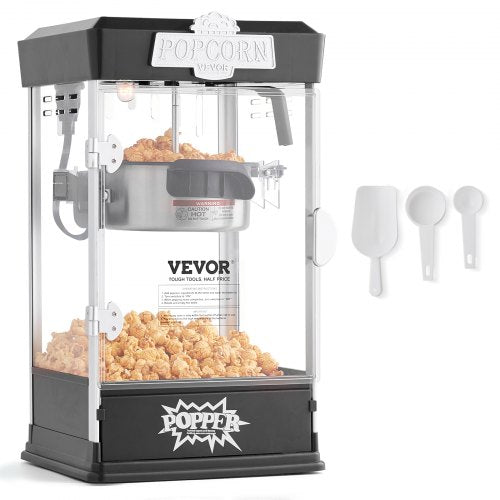 Popcornmaskin, 480W popcornmaskin, 115 ml vattenkokare ger 6,5 liter per sats, bordspopcornmaskin, inkluderar 3 skopor, biostil, svart