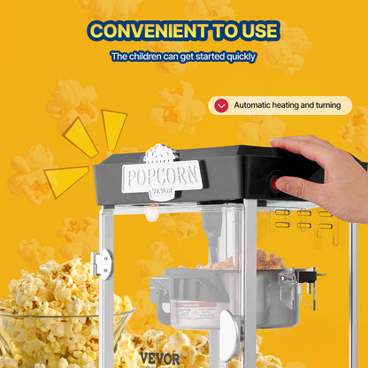 Popcornmaskin, 480W popcornmaskin, 115 ml vattenkokare ger 6,5 liter per sats, bordspopcornmaskin, inkluderar 3 skopor, biostil, svart