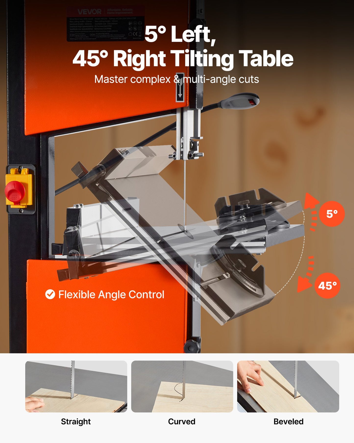 Band Saw with Stand, 254 mm, Two-Speed Benchtop Bandsaw, 373W 1/2 HP, 160 mm Max Cutting Height, 335 x 340 mm Cast Iron Table, with 360° Work Light, Miter Gauge, Fence, Band Saw for Woodworking