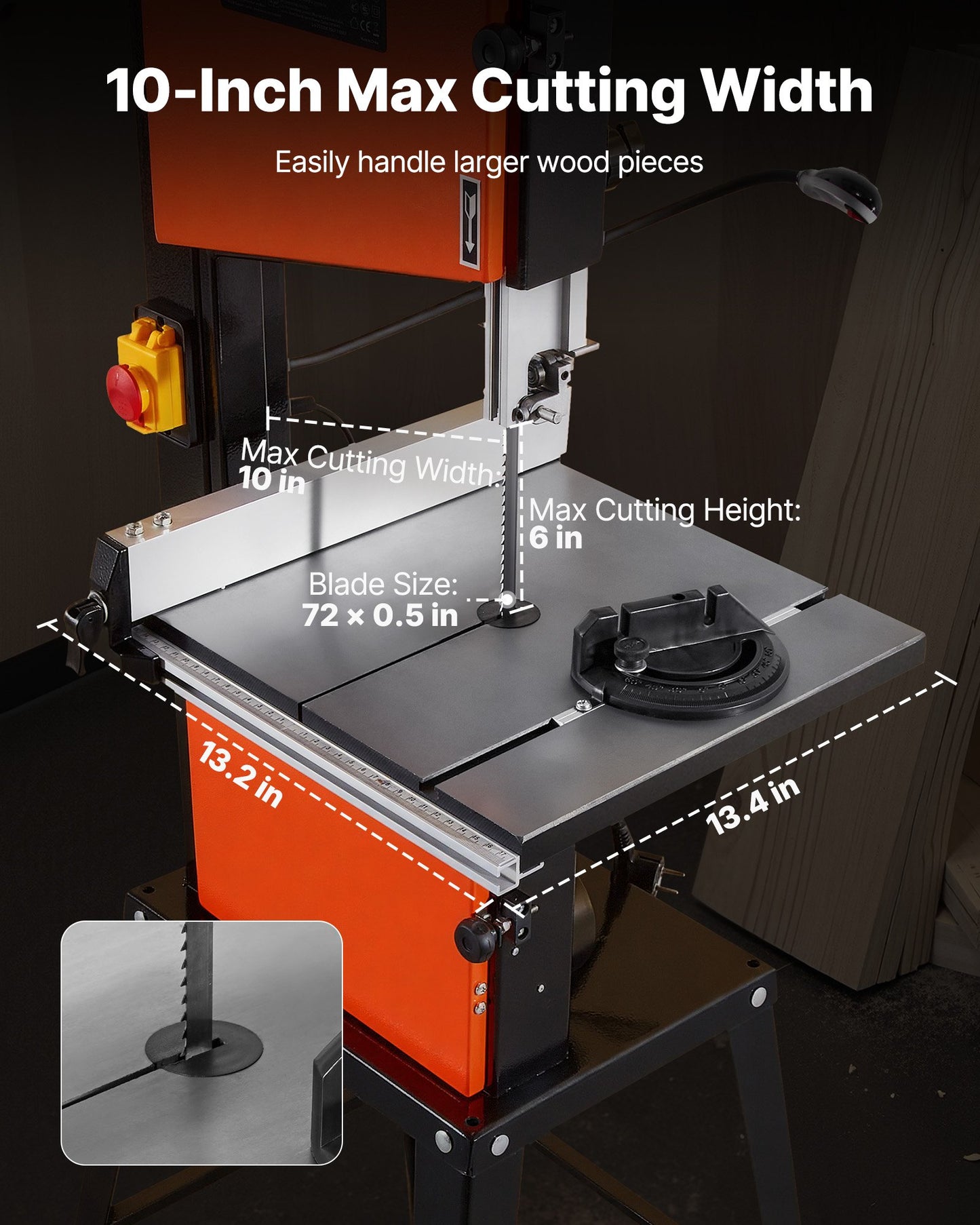 Band Saw with Stand, 254 mm, Two-Speed Benchtop Bandsaw, 373W 1/2 HP, 160 mm Max Cutting Height, 335 x 340 mm Cast Iron Table, with 360° Work Light, Miter Gauge, Fence, Band Saw for Woodworking