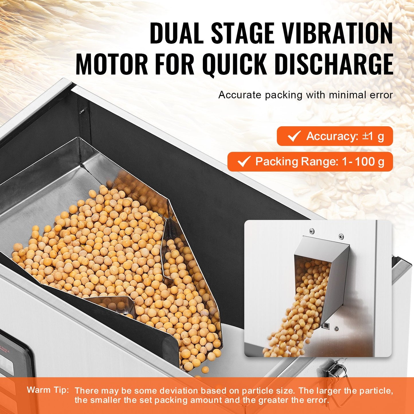 Pulverfyllningsmaskin, 0,002-0,22 lbs/1-100 g, automatisk intelligent partikelvägningsmaskin, flaskpåsepulverfyllningsmaskin partikeldispenser för tefrön, spannmål, pulver, mjöl, bönor, glitter