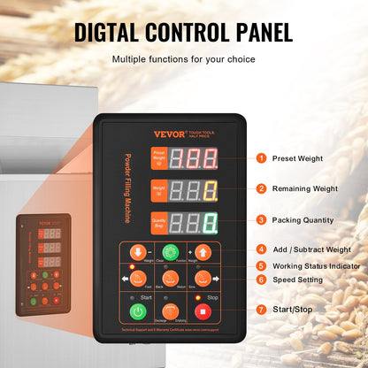 Pulverfyllningsmaskin, 0,002-0,44 lbs/1-200 g, automatisk intelligent partikelvägningsmaskin, flaskpåsepulverfyllningsmaskin partikeldispenser för tefrön, spannmål, pulver, mjöl, bönor, glitter