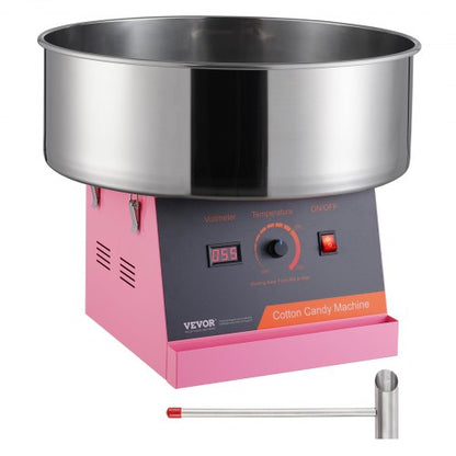 Elektrisk sockervaddsmaskin, 1000W sockervaddsmaskin, kommersiell sockervaddsmaskin med skål i rostfritt stål och sockerskopa, perfekt för barnens födelsedagar, familjefester (rosa)