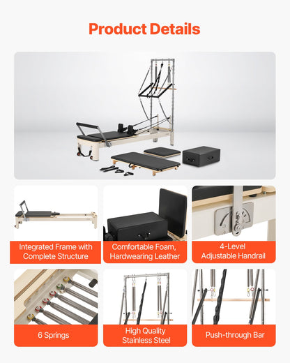 Pilates Reformer, Pilatesmaskin för hemmagym, styrketräningsutrustning med dubbelt motstånd, Reformer Box och hoppbräda, för avancerade användare och nybörjare, upp till 180 kg