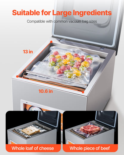 Kammarvakuumförslutare, 260 W förslutningseffekt, vakuumförpackningsmaskin för våtmat, kött, marinader med mera, kompakt storlek med 260 mm förslutningslängd, används i hemmakök och kommersiellt bruk