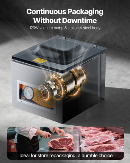 Kammarvakuumförslutare, 260 W förslutningseffekt, vakuumförpackningsmaskin för våtmat, kött, marinader med mera, kompakt storlek med 260 mm förslutningslängd, används i hemmakök och kommersiellt bruk