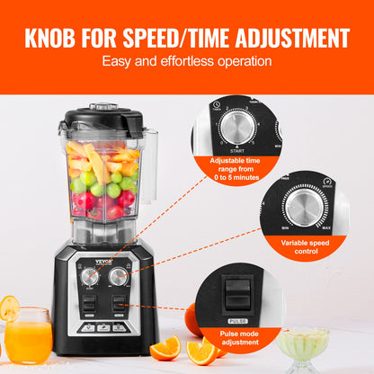 Professionell mixer, kommersiella bänkmixers, 68 oz plastkanna, mixerkombination i rostfritt stål med 3 funktioner, för frysta drycker, shakes, smoothies, peree och krossning av is, svart