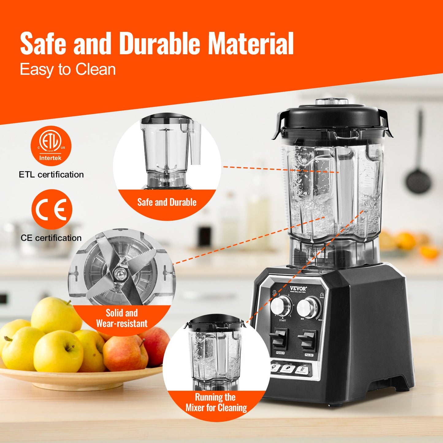Professionell mixer, kommersiella bänkmixers, 68 oz plastkanna, mixerkombination i rostfritt stål med 3 funktioner, för frysta drycker, shakes, smoothies, peree och krossning av is, svart