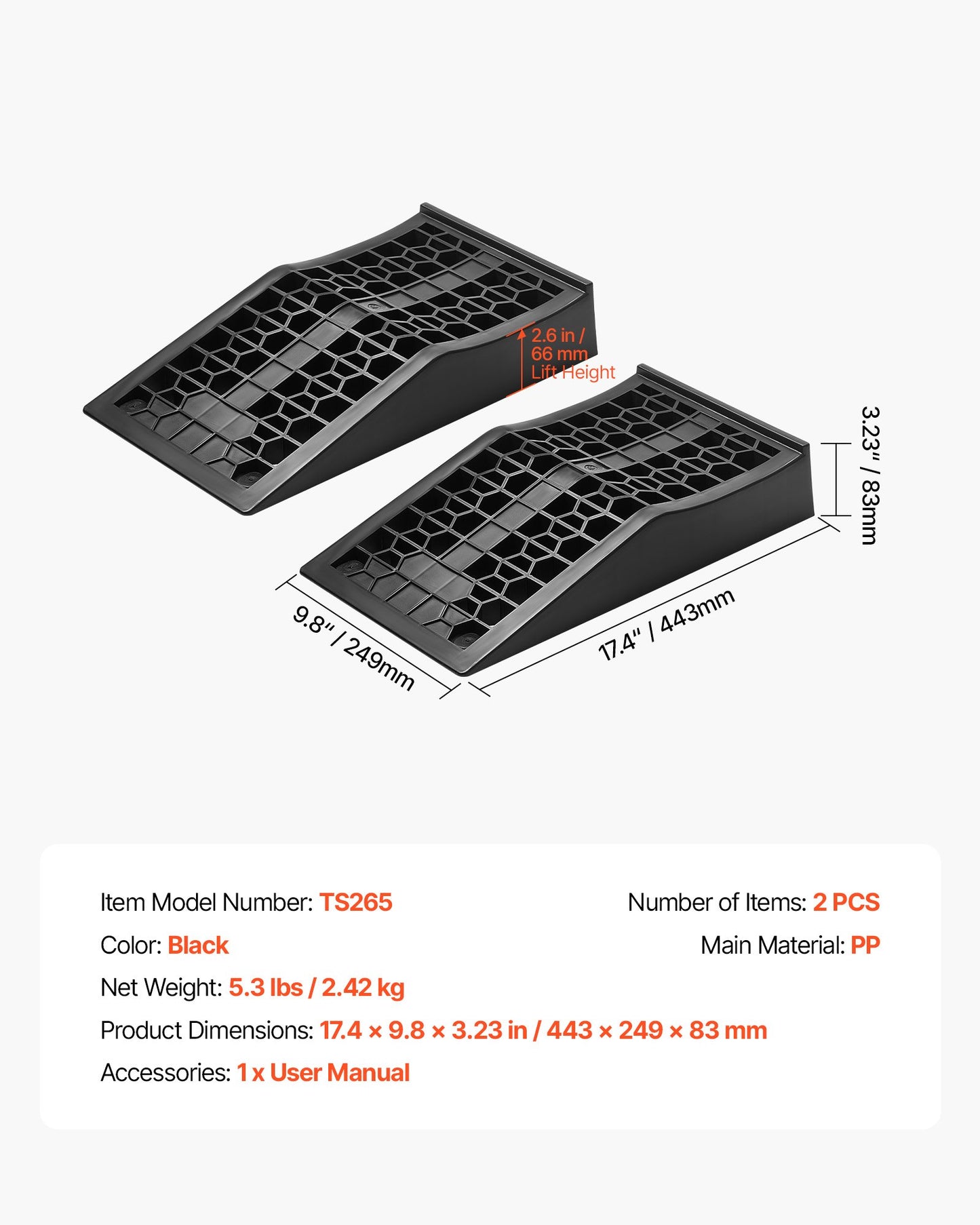 Bilramper, 2 st. 9072 kg totalvikt, 66 mm lyfthöjd, bärbara lågprofilerade bilserviceramper för underhåll av hemmagarage och oljebyten, kraftiga för lågchassifordon och domkrafter
