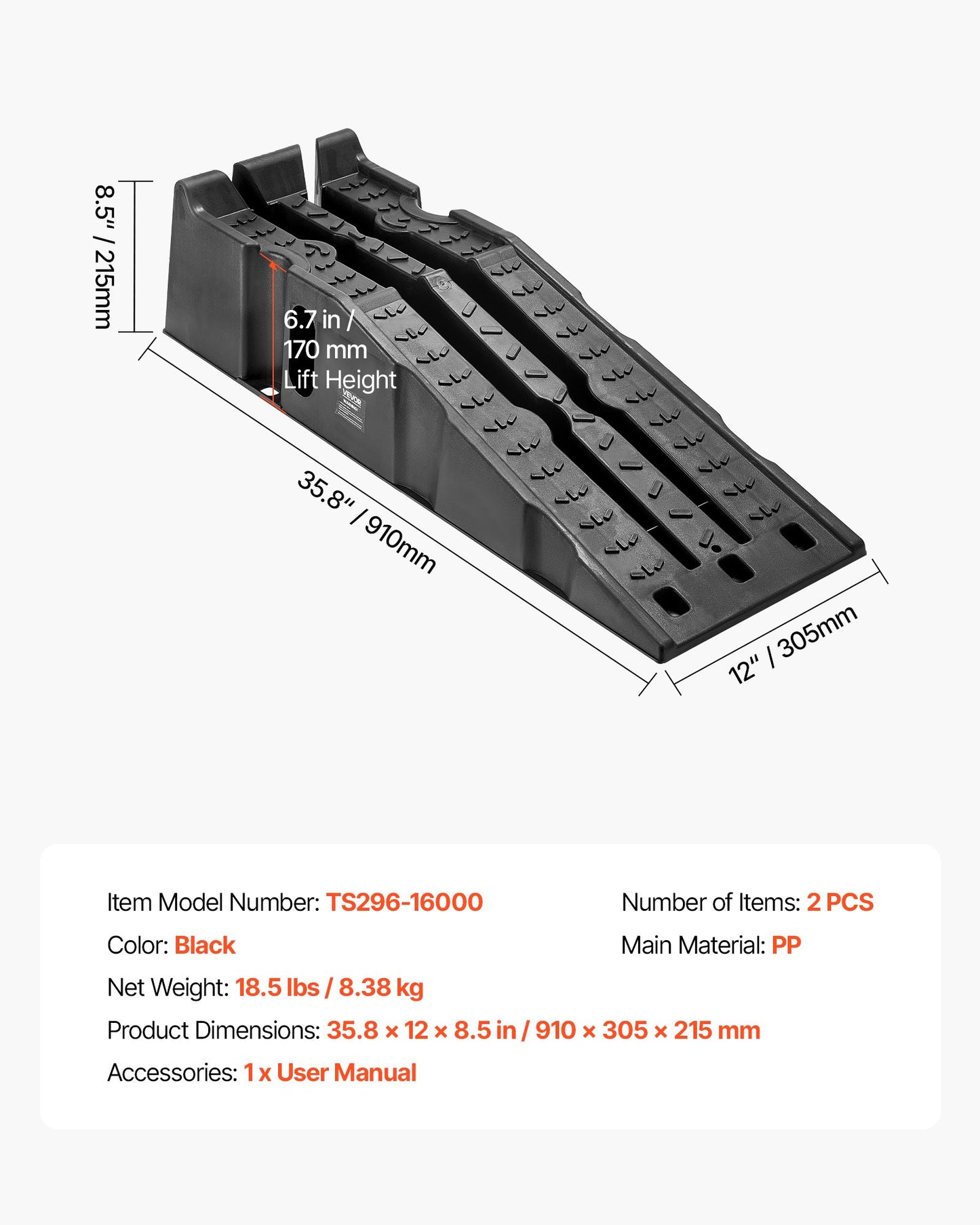 Bilramper, 2 st. 7257 kg totalvikt, 170 mm lyfthöjd, bärbara högprofilerade bilserviceramper för underhåll av hemmagarage och oljebyten, kraftiga för lastbilar, SUV-fordonsreparationer, svarta