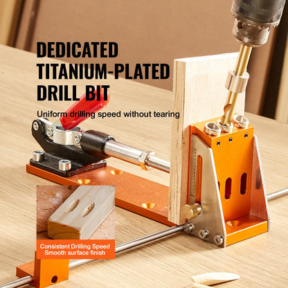 Pocket Hole Jig Kit, 34 Pcs Pocket Hole Jig System with 27.9 cm C-clamp, Fixture, Step Drills, Wrenches, Drill Stop Rings, Square Drive Bits, Toolbox, for DIY Carpentry Projects, Adjustable