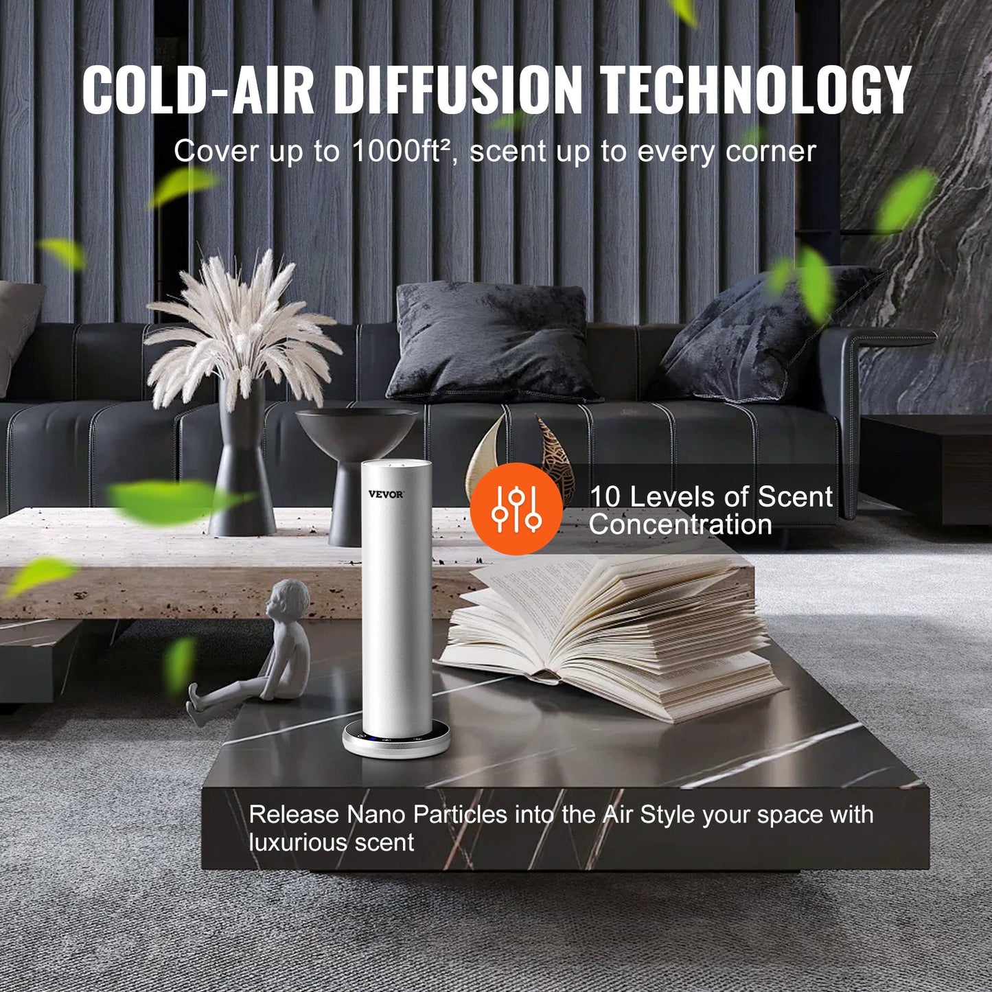 Doftluftsmaskin för hemmet, 120 ml Bluetooth Smart kallluftsdiffusor, 1000 kvm vattenfri doftluftsdiffusor för eteriska oljor, golvstående aromaterapimaskin för spa, yoga, hem, kontor, hotell