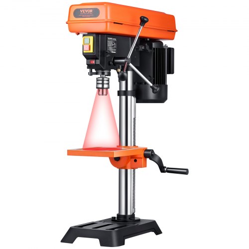 254 mm bänkborrpress, 550 W induktionsmotor, bordsborrmaskin med justerbar hastighet på 550 / 950 / 1500 / 2000 / 2500 varv/min, 0-45° lutbart arbetsbord, röntgenpositionering, för trä och metall