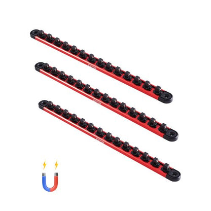 Hylsnyckelhållare, 3 delar hylsnyckelhållare i metrisk och SAE-aluminium, 1/4'', 3/8'' och 1/2'' kraftig hylsnyckelhållare med 360° roterande klämmor för verktygslåda, rymmer upp till 40 hylsor, röd och svart