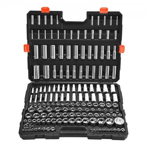 Hylsnyckelsats, 163 delar, 9,5 &amp; 6,4 &amp; 12,7 mm hylsnyckelverktygssats, SAE och metrisk, djup och standard, mekanisk verktygssats med förvaringsfodral, förkromad CR-V-legeringsstål, för bilreparationer