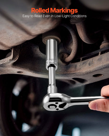 Hylsnyckelsats, 104 delar, 9,5 mm hylsnyckelverktygssats, metrisk storlek från 6 till 24 mm, djup och standard, mekanisk verktygssats med förvaringsfodral, förkromad CR-V-legeringsstål, för bilreparationer