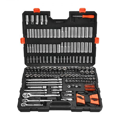 Socket Set, 225 Pieces, 9.5 & 6.4 & 12.7 mm Drive Socket and Ratchet Set, SAE and Metric, Deep and Shallow, Mechanic Tool Kit with Bits, Accessories, Storage Case, CR-V Alloy Steel, for Repair