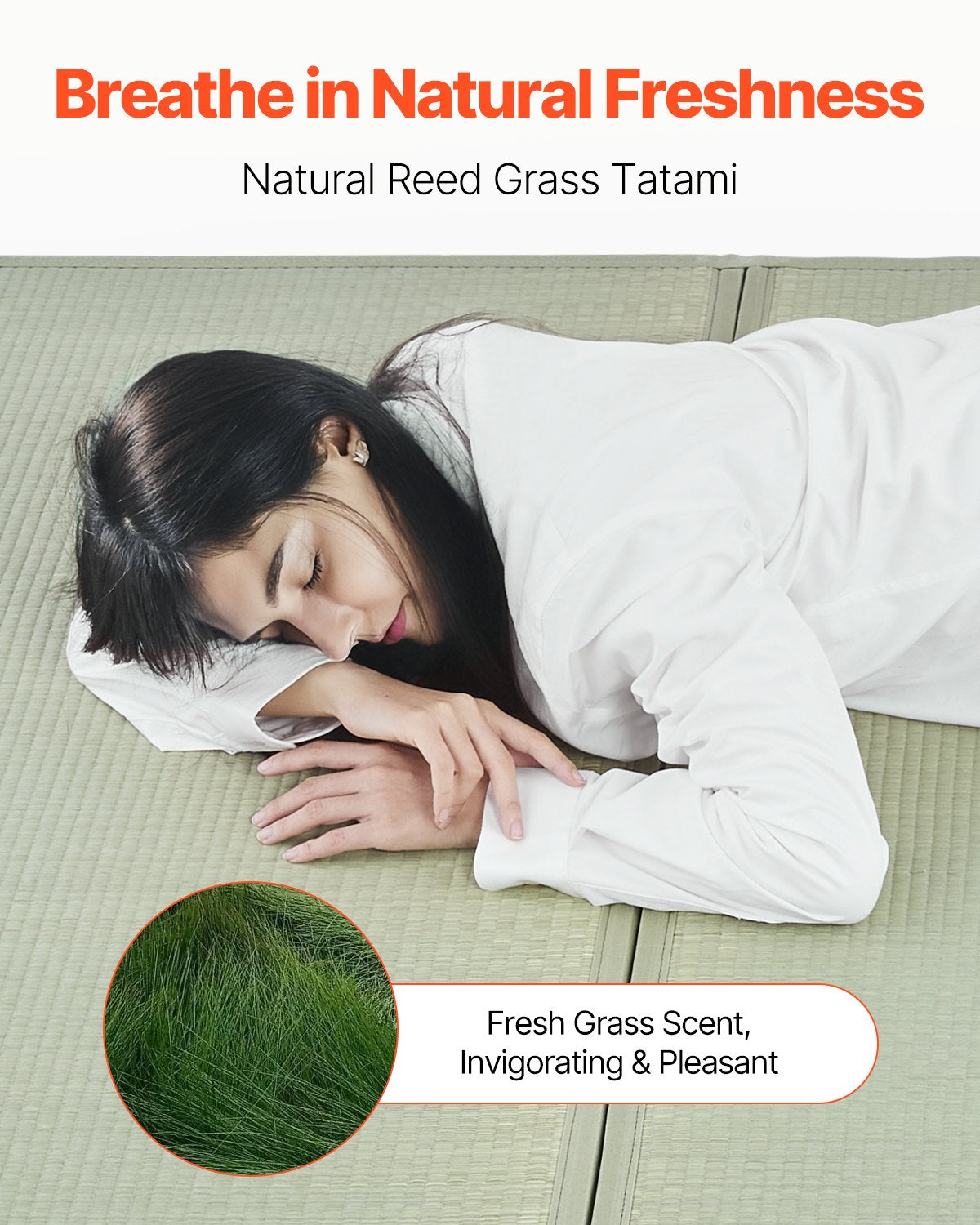 Japansk tatamimatta, hopfällbar japansk tatamimadrass i dubbelstorlek (naturligt rusgräs), japansk golvmadrass med halkfri baksida och frisk doft, futonmadrass för sömn, meditation, yoga