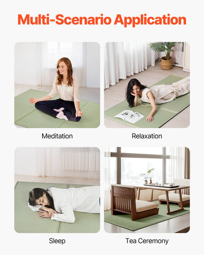 Japansk tatamimatta, hopfällbar japansk tatamimadrass i full storlek (naturligt rusgräs), japansk golvmadrass med halkfri baksida och frisk doft, futonmadrass för sovande, meditation, yoga
