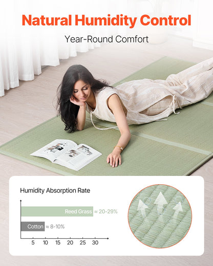 Japansk tatamimatta, hopfällbar japansk tatamimadrass i king size (naturligt rusgräs), japansk golvmadrass med baksida och frisk doft, futonmadrass för sovande, meditation, yoga