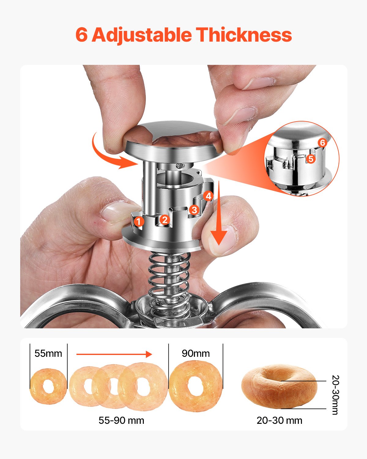 Munkdeponi, manuell munkdroppar med stor kapacitet, kommersiell smetdispenser i 304 rostfritt stål, munkbehållare med 6 tjocklekar och stativ, för restaurang, café, bageri och kök