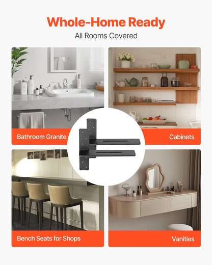 T-hyllakonsoler 2 st, 90 kg viktkapacitet, 14x2,89x12 tum / 355,6x73,5x304,8 mm, massiva stålkonsoler för kraftiga hyllor, bänkskivsstöd, flytande konsolbeslag med skruvar