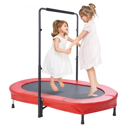 Barntrampolin, 136x91 cm inomhus- och utomhustrampolin, hopfällbar minitrampolin med handtag, reboundertrampolin för småbarn, födelsedagspresent till barn från 3 år, pojkar och flickor för skojs skull, röd