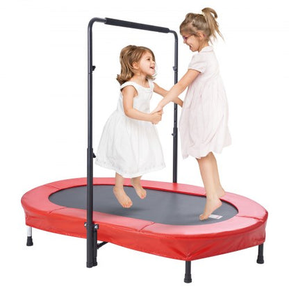 Barntrampolin, 136x91 cm inomhus- och utomhustrampolin, hopfällbar minitrampolin med handtag, reboundertrampolin för småbarn, födelsedagspresent till barn från 3 år, pojkar och flickor för skojs skull, röd
