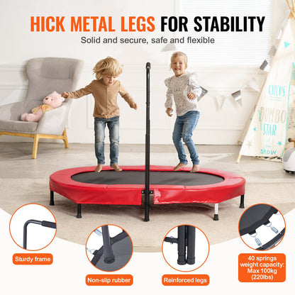 Barntrampolin, 136x91 cm inomhus- och utomhustrampolin, hopfällbar minitrampolin med handtag, reboundertrampolin för småbarn, födelsedagspresent till barn från 3 år, pojkar och flickor för skojs skull, röd
