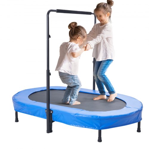 Barntrampolin, 56x36 tum inomhus- och utomhustrampolin, hopfällbar minitrampolin med handtag, reboundertrampolin för småbarn, födelsedagspresent för barn från 3 år, pojkar och flickor för skojs skull, Bule
