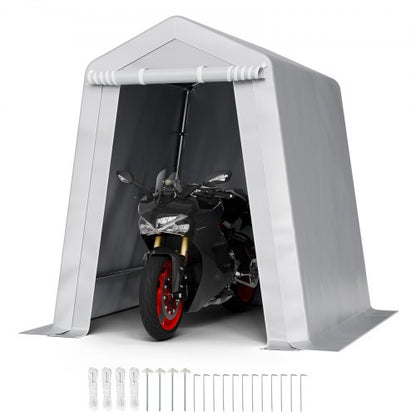 Förvaringsskjul för utomhusbruk, 6 x 6 fot bärbart förvaringstält med rulldörr och ventiler, vattentätt överdrag, robust ram, carport för uteplatsgarage, motorcykel, gräsklippare, cykel, grå