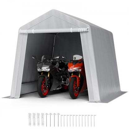 Utomhusförvaring, 8 x 8 fot bärbart förvaringstält med rulldörr och ventiler, vattentätt överdrag, kraftig ram, uteplatsgarage carport för motorcykel, gräsklippare, cykel, grå