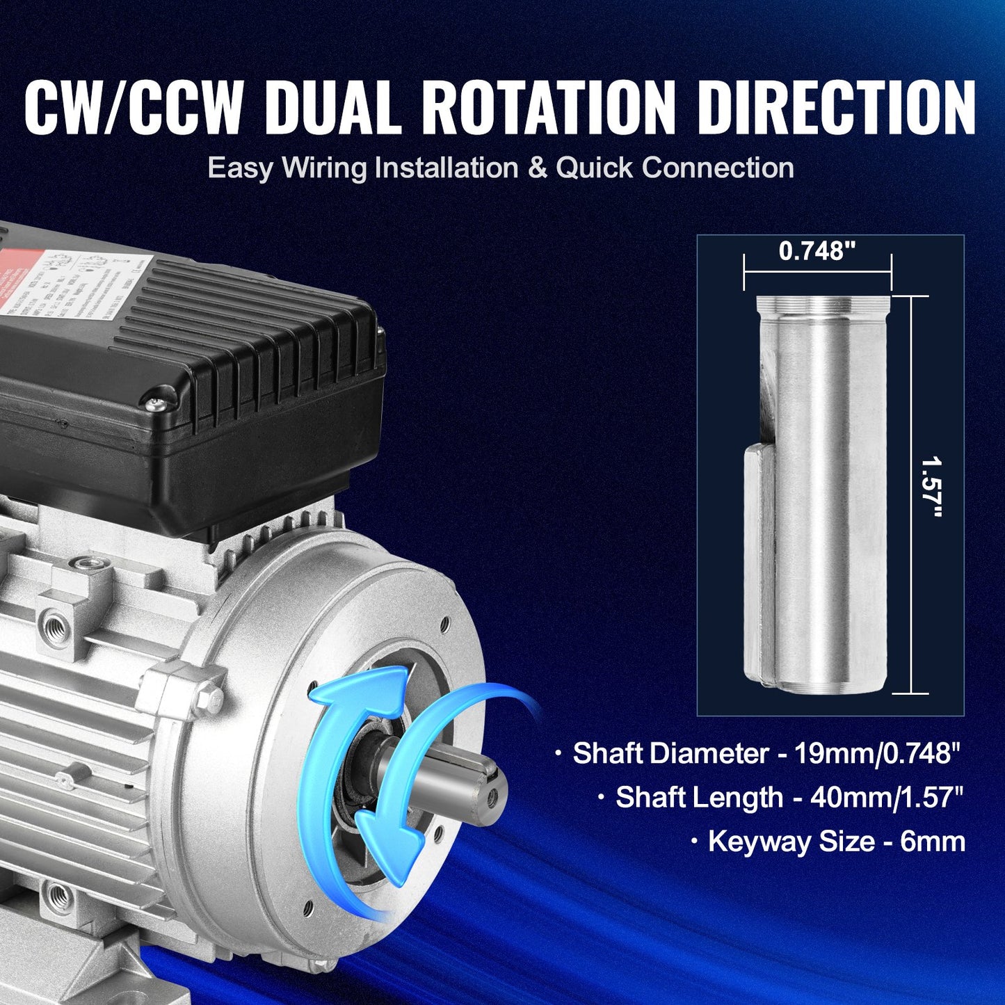 0,75 kW elmotor 2850 rpm, AC 220~240 V 5,15 A, 80, B34-ram, luftkompressormotor enfas, 19 mm kilaxel, medurs/moturs rotation för jordbruksmaskiner och allmän utrustning