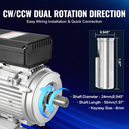 1,1 kW elmotor 2800 rpm, AC 220~240 V 7,1 A, 90 S, B3-ram, luftkompressormotor enfas, 24 mm kilaxel, medurs/moturs rotation för jordbruksmaskiner och allmän utrustning