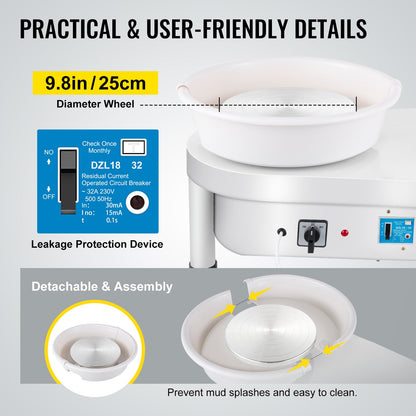 Keramikskiva 25 cm keramikformningsmaskin 280 W elektrisk keramikskiva med fotpedal och avtagbar skålformningsverktygssats för keramiklera hantverk DIY-lera