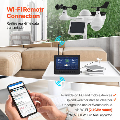 7-i-1 Wi-Fi väderstation 186 mm (7 tum) TFT-skärm trådlös utomhussensor