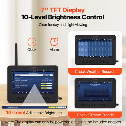 7-i-1 Wi-Fi väderstation 186 mm (7 tum) TFT-skärm trådlös utomhussensor