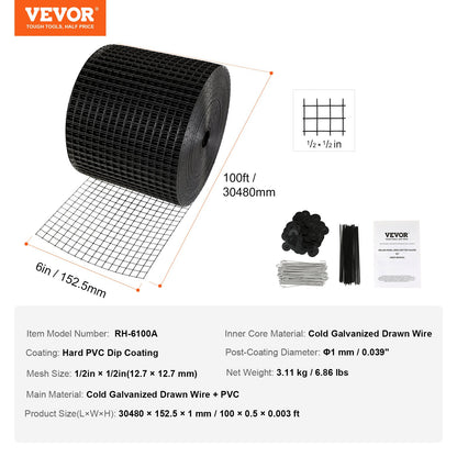 15.24 x 3048 cm Solar Panel Bird Guard, Critter Guard Roll Kit with 60pcs Aluminum Alloy Fasteners, Solar Panel Guard with Rust-proof PVC Coating, 12.7 mm Wire Roll Mesh