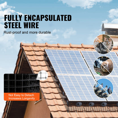 20 x 3048 cm solpanels fågelskydd, krypskyddsrullkit med rostfri PVC-beläggning, solpanelsskydd med 50 st däcktrådar, 12,7 mm trådrullenät