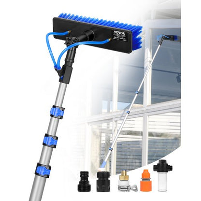 Water Fed Pole Kit, 3.6m Solar Panel Cleaning Pole with Extendable Handle, 180° Rotatable Brush Head & 20m Hose, Household & Outdoor Window Cleaner Tool for Caravan Solar Panel Deck