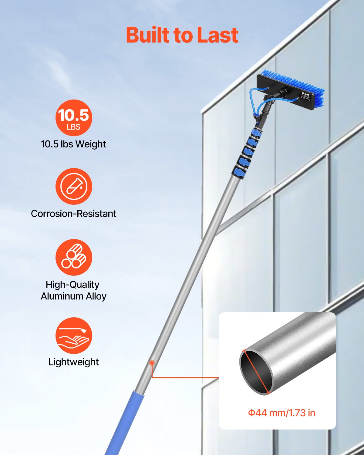Water Fed Pole Kit, 11m Solar Panel Cleaning Pole with Extendable Handle, 180° Rotatable Brush Head & 20m Hose, Household & Outdoor Window Cleaner Tool for Caravan Solar Panel Deck