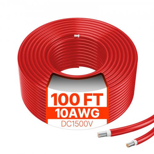 30,48 m/100 fot förlängningskabel för solpaneler, 6 mm²/10 AWG förlängningskabel för solpaneler, 6 mm² IP67 vattentät PV-kabel för solpaneler i hemmet, på fartyg och husbilar, röd