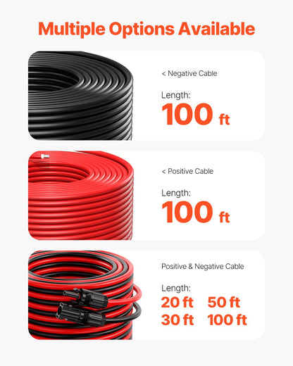 30,48 m/100 fot förlängningskabel för solpaneler, 6 mm²/10 AWG förlängningskabel för solpaneler, 6 mm² IP67 vattentät PV-kabel för solpaneler i hemmet, på fartyg och husbilar, röd