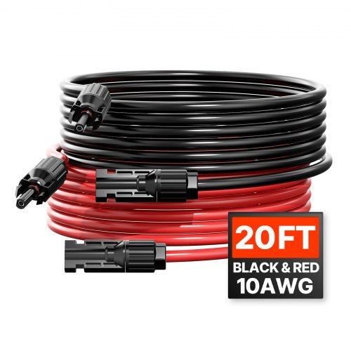 6,1 m/20 fot förlängningskabel för solpaneler med hon- och hankontakter 10AWG/6 mm² 1 par
