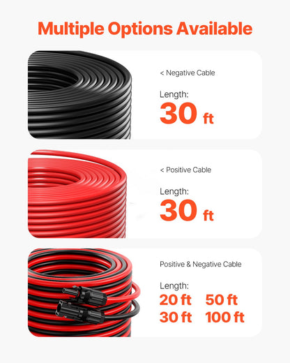 9,14 m/30 fot förlängningskabel för solpaneler, 6 mm²/10 AWG förlängningskabel för solpaneler med vattentäta hon- och hankontakter, 6 mm² PV-kabel för solpaneler i hemmet, på fartyg och husbilar, 9,14 m/30 fot svart + 9,14 m/30 fot röd (set om 2)