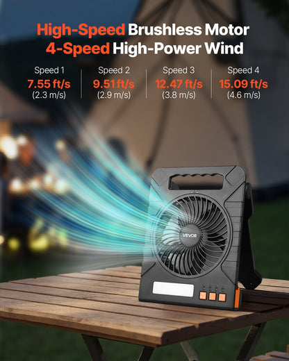 10000mAh uppladdningsbar solcellsfläkt med LED-lykta, 18 cm bärbar fläkt sladdlös med 4W hopfällbar solpanel, 4 hastigheter &amp; timer &amp; tyst, USB-batteridriven för campingtält arbetsplats kontorsskrivbord