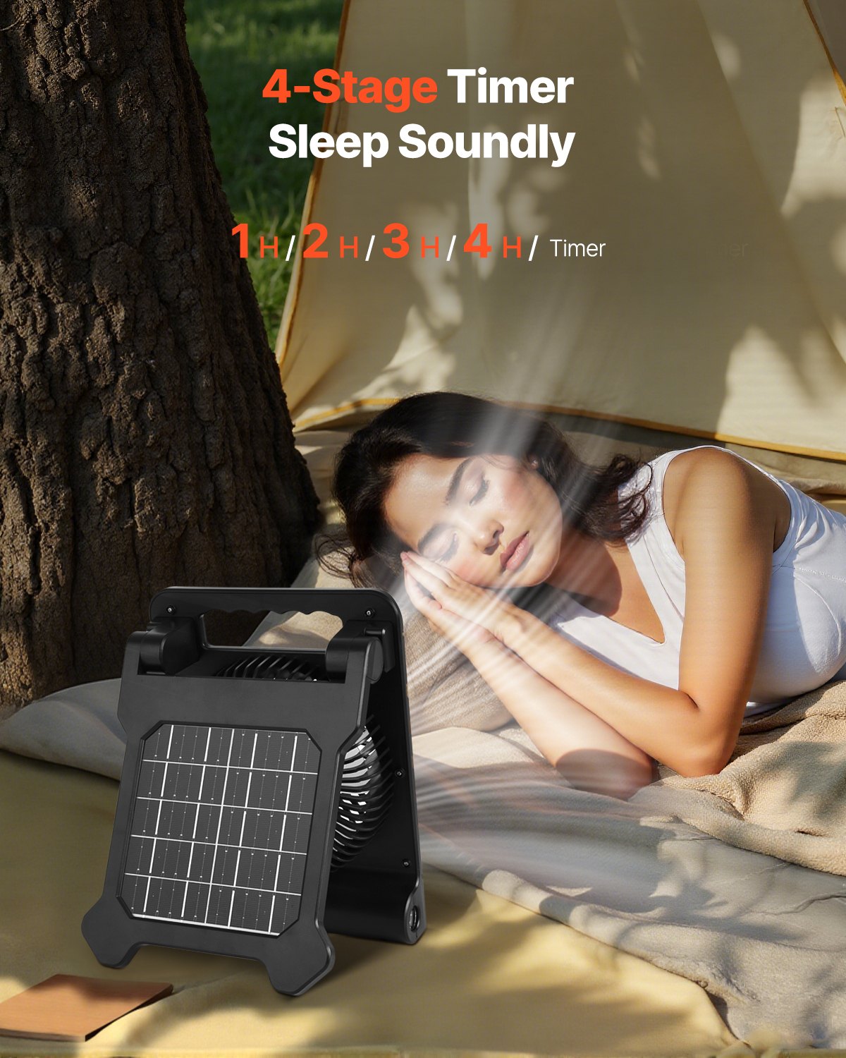 10000mAh uppladdningsbar solcellsfläkt med LED-lykta, 18 cm bärbar fläkt sladdlös med 4W hopfällbar solpanel, 4 hastigheter &amp; timer &amp; tyst, USB-batteridriven för campingtält arbetsplats kontorsskrivbord