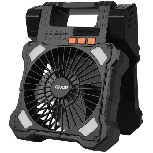 20000mAh uppladdningsbar solfläkt med LED-lykta, 20 cm bärbar fläkt sladdlös med 7W hopfällbar solpanel, 5 hastigheter &amp; timer &amp; tyst, USB-batteridriven för camping, tält, arbetsplats, kontorsskrivbord